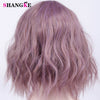 SHANGKE Short Wavy Wigs for Black Women African American Synthetic Hair Purple Wigs with Bangs Heat Resistant Wig