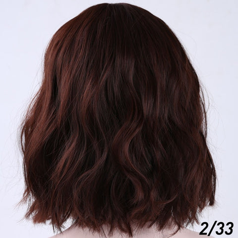 SHANGKE Short Wavy Wigs for Black Women African American Synthetic Hair Purple Wigs with Bangs Heat Resistant Wig