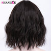 SHANGKE Short Wavy Wigs for Black Women African American Synthetic Hair Purple Wigs with Bangs Heat Resistant Wig