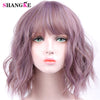 SHANGKE Short Wavy Wigs for Black Women African American Synthetic Hair Purple Wigs with Bangs Heat Resistant Wig