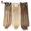 Leeons 16 colors 16 clips Long Straight Synthetic Hair Extensions Clips in High Temperature Fiber Black Brown Hairpiece